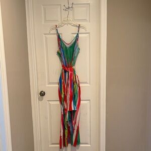 Colorful Maxi Dress with Pockets and Tie Waist